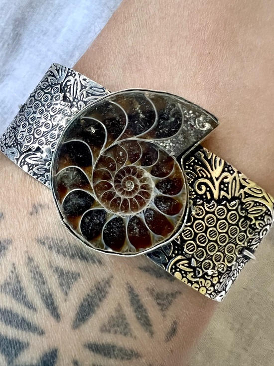 Jewelry - 925 AMMONITE Fossil Past Lives Embossed Cuff Bracelet